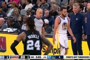 我来防住库里！库里9分钟砍22分 被科尔果断换下休息！